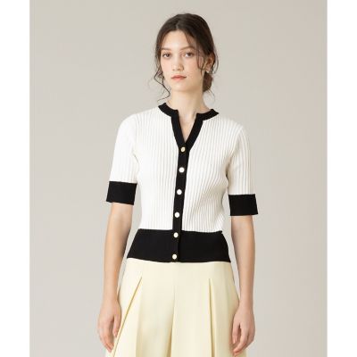 【ＬＯＵＬＯＵ　ＷＩＬＬＯＵＧＨＢＹ】◇　バイカラーキーネック５分袖カーディガン