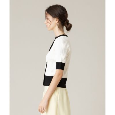 【ＬＯＵＬＯＵ　ＷＩＬＬＯＵＧＨＢＹ】◇　バイカラーキーネック５分袖カーディガン