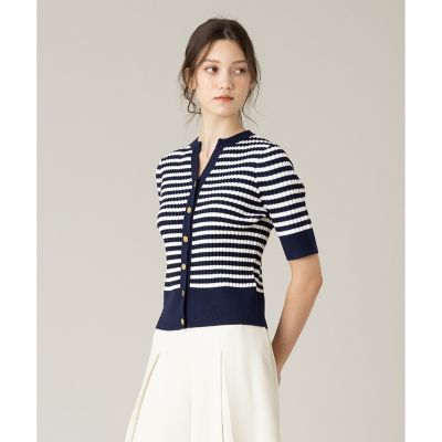 【ＬＯＵＬＯＵ　ＷＩＬＬＯＵＧＨＢＹ】◇　バイカラーキーネック５分袖カーディガン