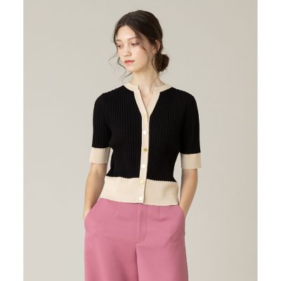【ＬＯＵＬＯＵ　ＷＩＬＬＯＵＧＨＢＹ】◇　バイカラーキーネック５分袖カーディガン