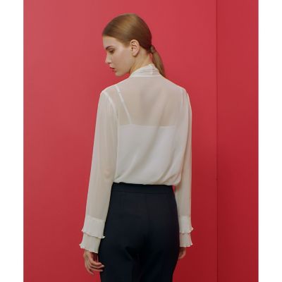 いあ様へ　ルルウィルビー 】プリーツリボンブラウス シアー 長袖 ミント セール】 【LOULOU WILLOUGHBY】プリーツリボンブラウス