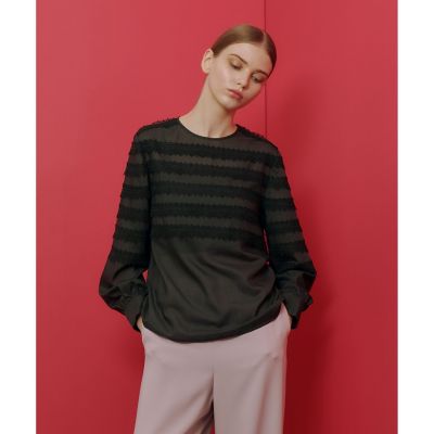 現行品 エステラケー Alila Blouse スタンドボーダーレースブラウス Estella.K ブラウス シャツ Alila Blouse スタンドボーダー