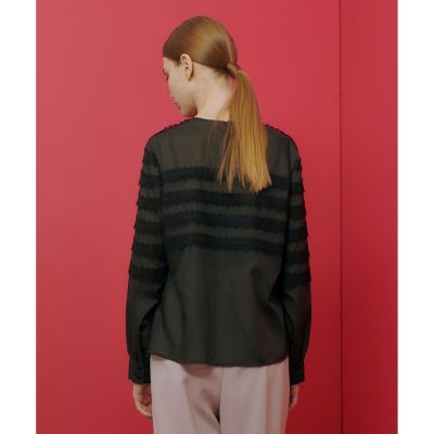 LOULOU WILLOUGHBY】ボーダーレースブラウス