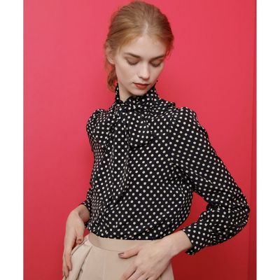 【美品】LOULOU WILLOUGHBY ドットフリルボウタイブラウス LOULOU WILLOUGHBY】デシンドットフリルボウタイブラウス