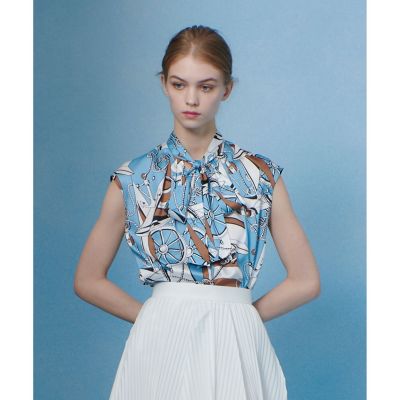 LOULOU WILLOUGHBY フロントタックラッフル半袖ブラウス LOULOU WILLOUGHBY】フロントタックラッフル半袖ブラウス