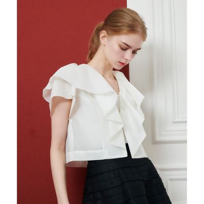 【美品】LOULOU WILLOUGHBYホワイトデニムジャケット ペプラム 美品】LOULOU WILLOUGHBYホワイトデニムジャケット ペプラム