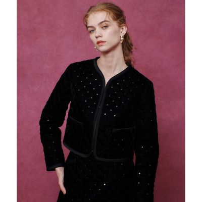 allureville (Women)/アルアバイル【LOULOU WILLOUGHBY】ベロアキルティングショートジャケット 95ブラック コート・ジャケット【三越伊勢丹/公式】