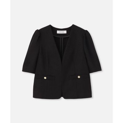 allureville (Women)/アルアバイル【LOULOU WILLOUGHBY】ブライトリネン半袖ジャケット 95ブラック コート・ジャケット【三越伊勢丹/公式】