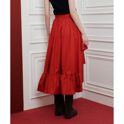 人気✨完売ルルウィルビー イレギュラーラッフルスカートレッド24SS