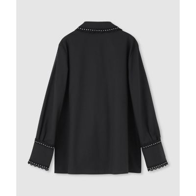 LOULOU WILLOUGHBY ブラック　レーストリミングシャツ LOULOU WILLOUGHBY】レーストリミングシャツ