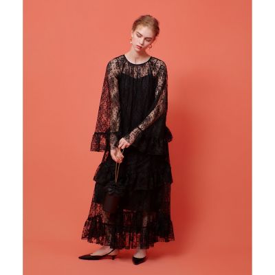 LOULOU WILLOUGHBY総レースワンピース　ドレス　ジャンパースカート LOULOU WILLOUGHBY】フロッキードットレース