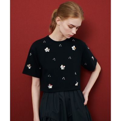 【LOULOU WILLOUGHBY】スパンコールＴシャツ　ブラック LOULOU WILLOUGHBY】スパンコールTシャツ（Tシャツ/カットソー