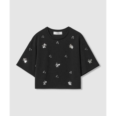 【LOULOU WILLOUGHBY】スパンコールＴシャツ　ブラック LOULOU WILLOUGHBY】スパンコールTシャツ
