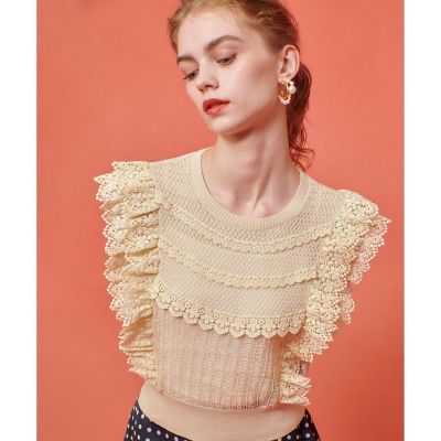 ニット セーター 「LOULOU WILLOUGHBY」レースフリルニットプルオーバー レディース LOULOU WILLOUGHBY】レースフリルニットプル