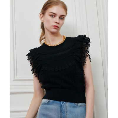 LOULOU WILLOUGHBY】レースフリルニットプルオーバー