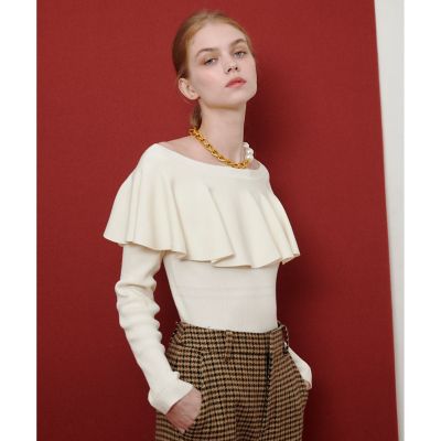 LOULOU WILLOUGHBY】ラッフルオフショルプルオーバー