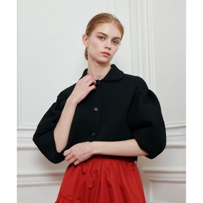 allureville (Women)/アルアバイル【LOULOU WILLOUGHBY】ダブルジャカードパフニットジャケット 95ブラック トップス【三越伊勢丹/公式】