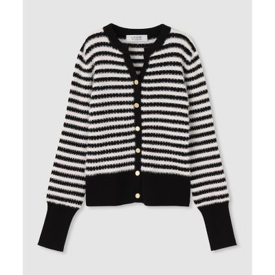 allureville (Women)/アルアバイル 【LOULOU WILLOUGHBY】フェザーボーダーカーディガン 98ブラック トップス【三越伊勢丹/公式】
