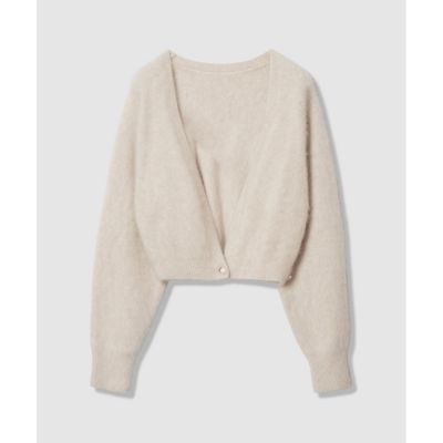 美品✨ルルウィルビー ウールカシミヤVネックカーディガン　アイボリー　2 LOULOU WILLOUGHBY】カシミヤブレンドファー加工V