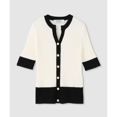 ＜allureville (Women)＞◇　【ＬＯＵＬＯＵ　ＷＩＬＬＯＵＧＨＢＹ】バイカラーキーネック５分袖カーディガン