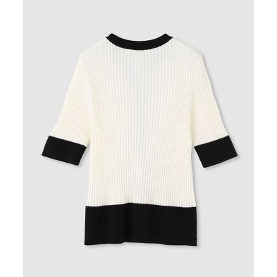◇　【ＬＯＵＬＯＵ　ＷＩＬＬＯＵＧＨＢＹ】バイカラーキーネック５分袖カーディガン