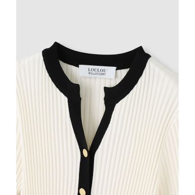 ◇　【ＬＯＵＬＯＵ　ＷＩＬＬＯＵＧＨＢＹ】バイカラーキーネック５分袖カーディガン