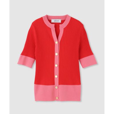 ◇　【ＬＯＵＬＯＵ　ＷＩＬＬＯＵＧＨＢＹ】バイカラーキーネック５分袖カーディガン