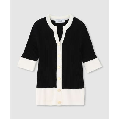 ◇　【ＬＯＵＬＯＵ　ＷＩＬＬＯＵＧＨＢＹ】バイカラーキーネック５分袖カーディガン