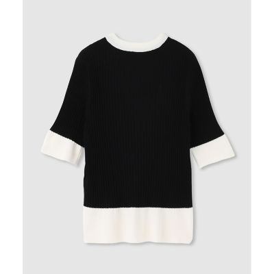 ◇　【ＬＯＵＬＯＵ　ＷＩＬＬＯＵＧＨＢＹ】バイカラーキーネック５分袖カーディガン