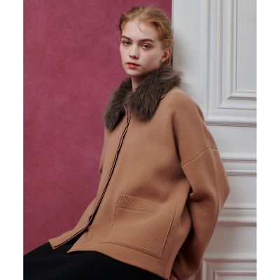 LOULOU WILLOUGHBY】ファー衿ニットショートコート