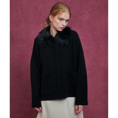 allureville (Women)/アルアバイル【LOULOU WILLOUGHBY】ファー衿ニットショートコート 95ブラック コート・ジャケット【三越伊勢丹/公式】