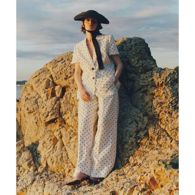 LOULOU WILLOUGHBY】リネン混ドットハーフスリーブ