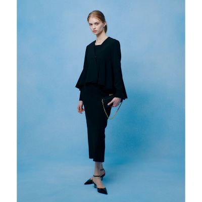 LOULOU WILLOUGHBY ノーカラーペプラムジャケット ブラック セール】 【LOULOU WILLOUGHBY】カルゼペプラムジャケット （ノー ジャケット・アウター