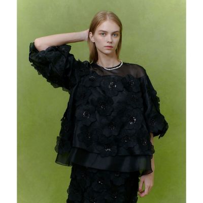 アルアバイル　ルルウィルビー シルクオーガンフラワーブラウス LOULOU WILLOUGHBY】オーガンフラワーブラウス