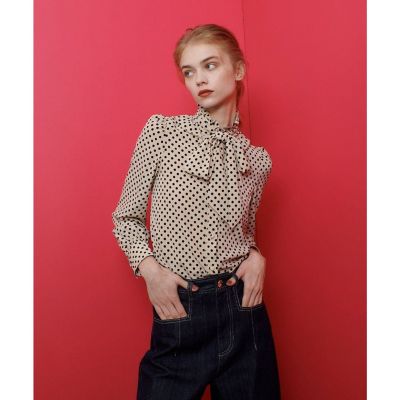 【新品未使用タグ付き】LOULOU WILLOUGHBYボウタイブラウスイエロー ◇【LOULOU WILLOUGHBY】デシンドットフリルボウタイ