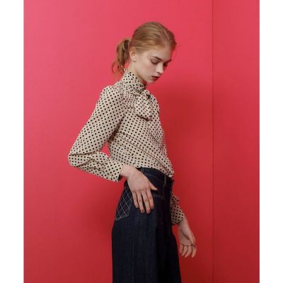 LoulouWilloughbyデシンドットフリルボウタイ ノースリーブブラウス