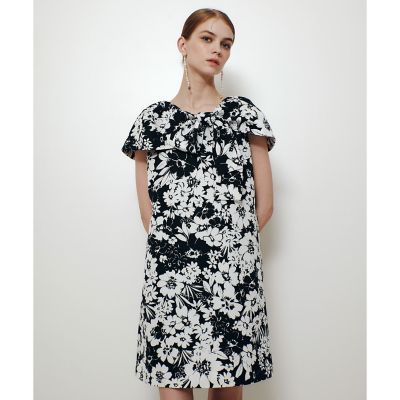 モノトーンフラワープリントリボンワンピース | allureville (Women