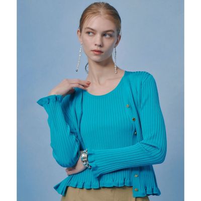 ＜allureville (Women)＞【ＬＯＵＬＯＵ　ＷＩＬＬＯＵＧＨＢＹ】ワイドリブヘムフリルカーディガン