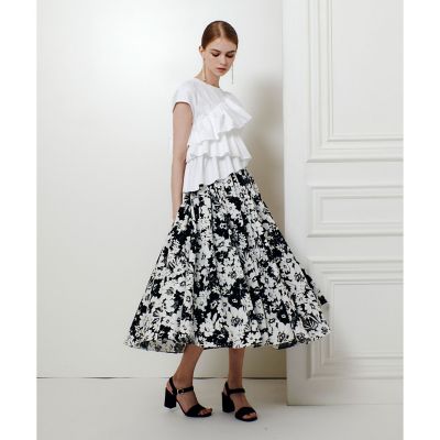 新品 社交ダンス スカート コサージュ付きモノトーン花柄プリント WEB 一部店舗限定【LOULOU WILLOUGHBY】モノトーン