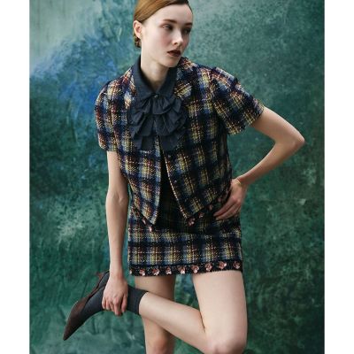チェックフラワーモチーフミニスカート | allureville (Women