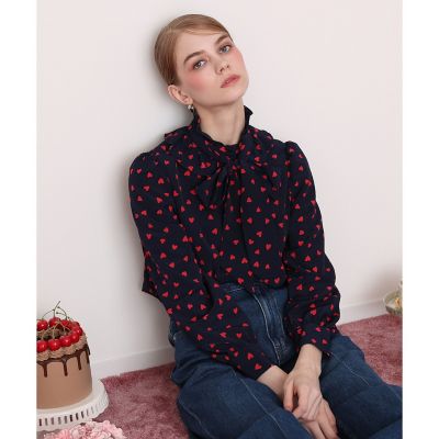 LOULOU WILLOUGHBY デシンハートプリントボウタイブラウス　M WEB限定【LOULOU WILLOUGHBY】デシンハート