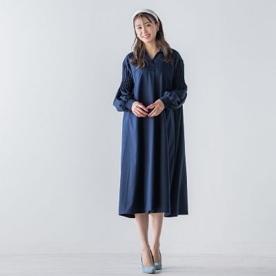 袖ダイヤタックシャツワンピース《洗濯機で洗える》