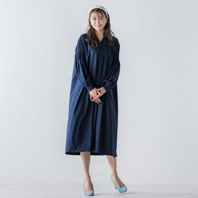 袖ダイヤタックシャツワンピース《洗濯機で洗える》