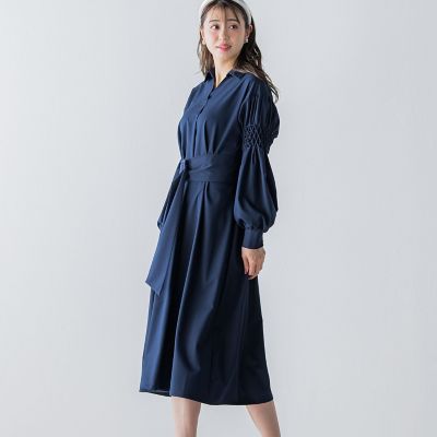 袖ダイヤタックシャツワンピース《洗濯機で洗える》