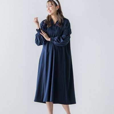 袖ダイヤタックシャツワンピース《洗濯機で洗える》