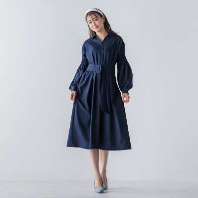 袖ダイヤタックシャツワンピース《洗濯機で洗える》