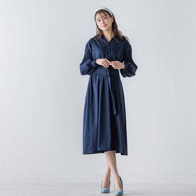 袖ダイヤタックシャツワンピース《洗濯機で洗える》