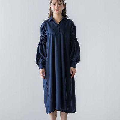 袖ダイヤタックシャツワンピース《洗濯機で洗える》