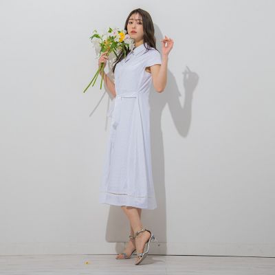 パールボタンギンガムワンピース≪手洗い可能≫