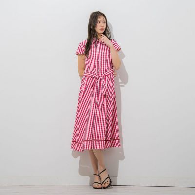 パールボタンギンガムワンピース≪手洗い可能≫